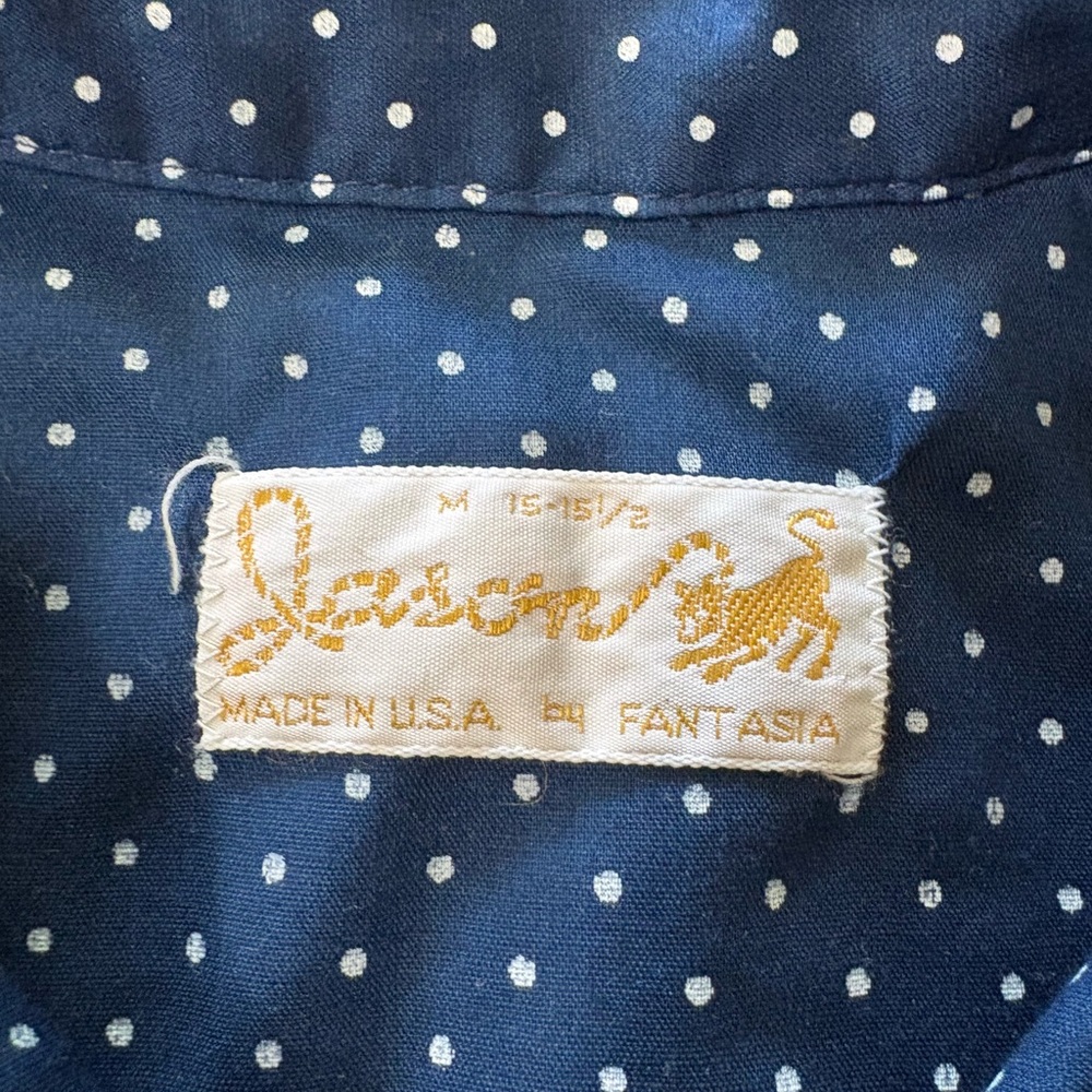 VTG Men's Navy Blue WESTERN Polka Dot pearl snap Shirt - Picture 4 of 11